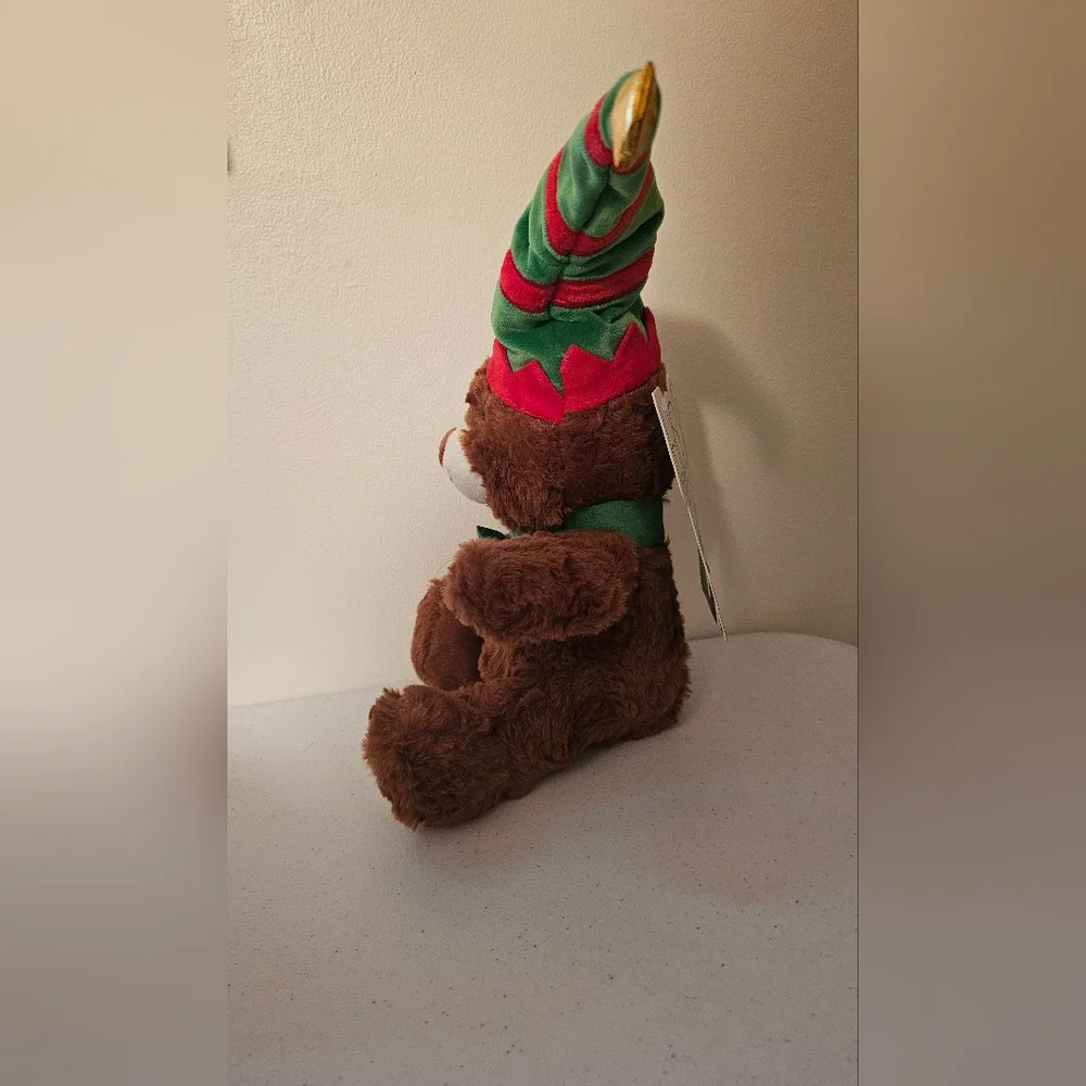 Dog Toy Christmas Brown Teddy Bear with Festive Hat
